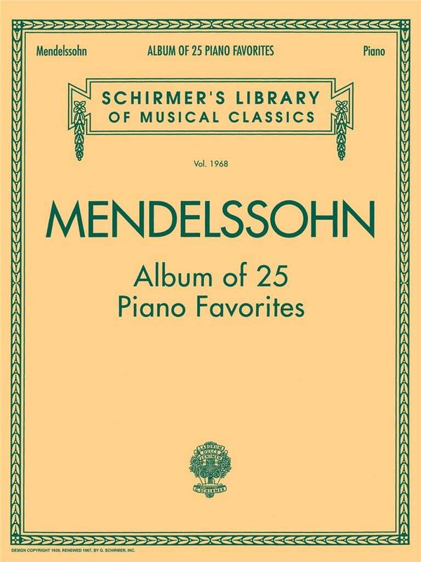 Felix Mendelssohn Bartholdy - Album Of 25 Piano Favourites