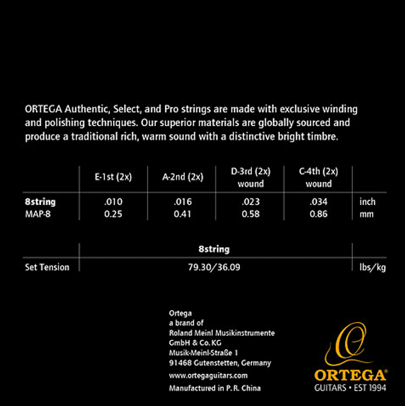 Ortega MAP-8 Strängset 8-str. Mandolin, Coated Phosphor Bronze 010-034
