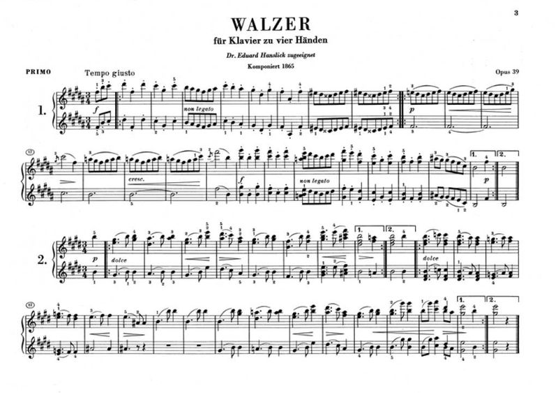 Johannes Brahms - Waltzes Op.39 - Piano Duet