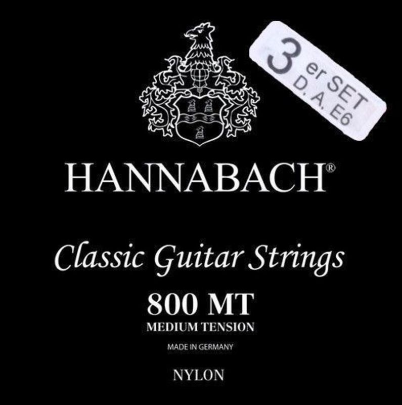 Hannabach Strings for classic guitar Serie 800 Medium tension Silver plated Set of 3 bass