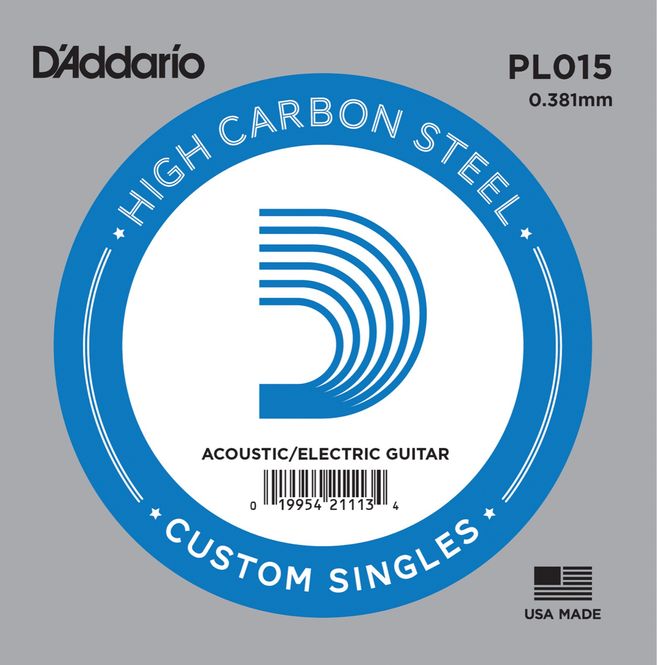 Hovedbilde D'Addario PL015 stålstreng Electric/Acoustic Plain Steel 015