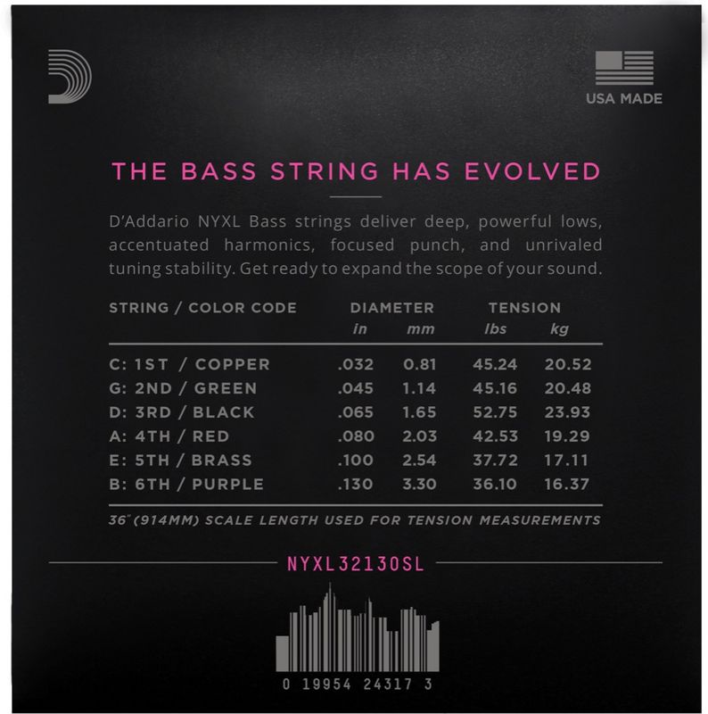 D'Addario NYXL32130SL Strängset Elbas NYXL Nickel Wound 032-130 6-str.Super Long