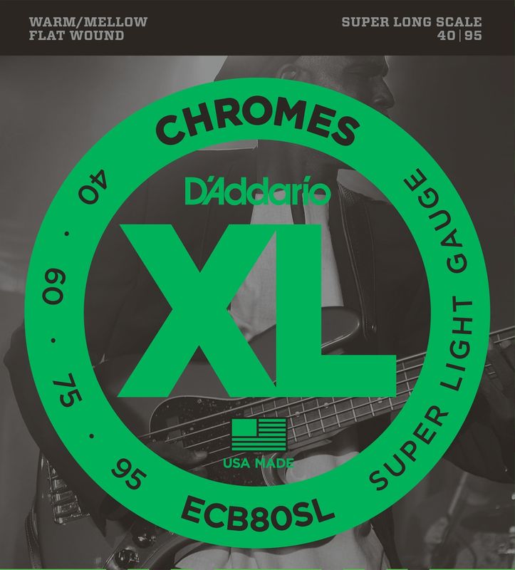 D'Addario ECB80SL Strängset Elbas Flat Wound Chromes 040-095 Super Long