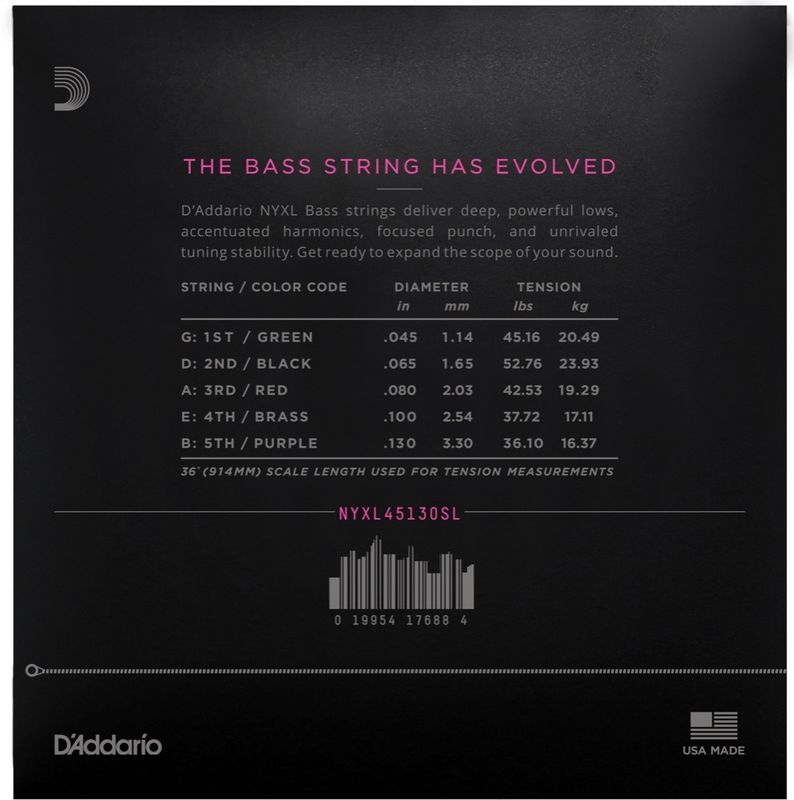 D'Addario NYXL45130SL Strängset Elbas NYXL Nickel Wound 045-130 5-str.Super Long