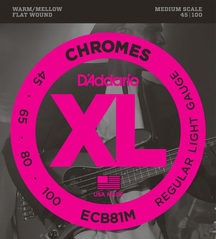 D'Addario ECB81M Strängset Elbas Flat Wound Chromes 045-100 Medium Scale