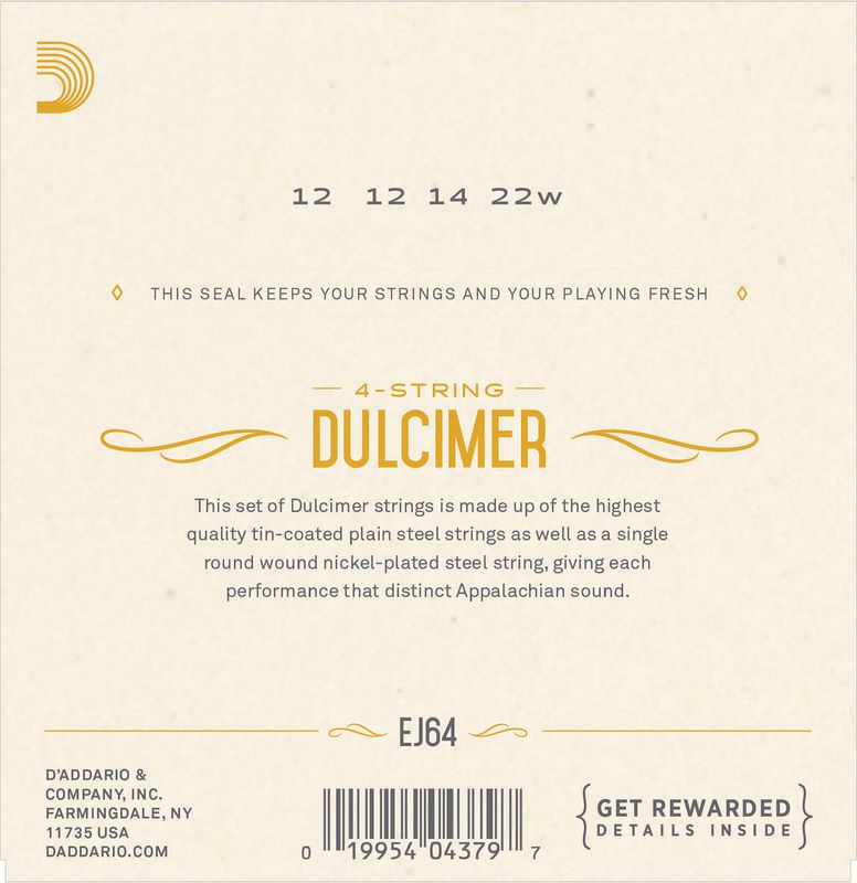 D'Addario EJ64 Strängset Dulcimer 4str. 012-022