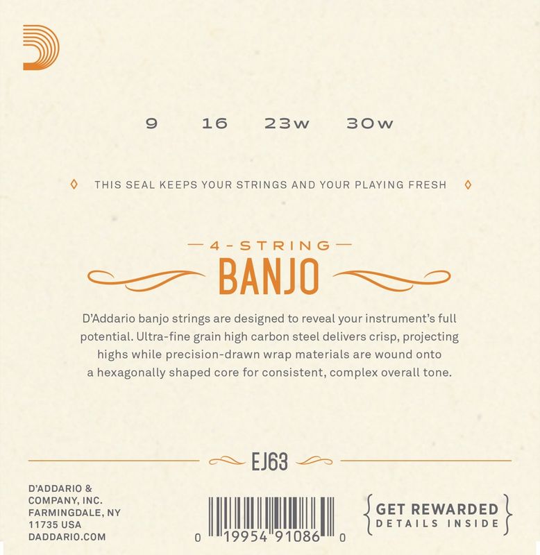 D'Addario EJ63 Strängset Tenor Banjo  Nickel  009-030