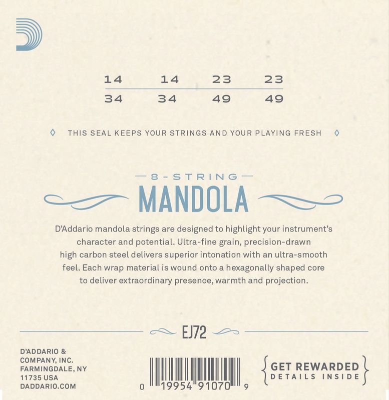 D'Addario EJ72 Strängset Mandola Phosphor Bronze 014-049 Light