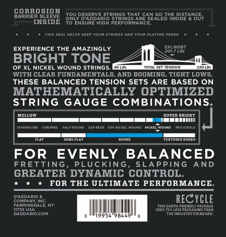 D'Addario EXL160BT Strängset Elbas Nickel Wound 050 - 120 (Balanced Tension)