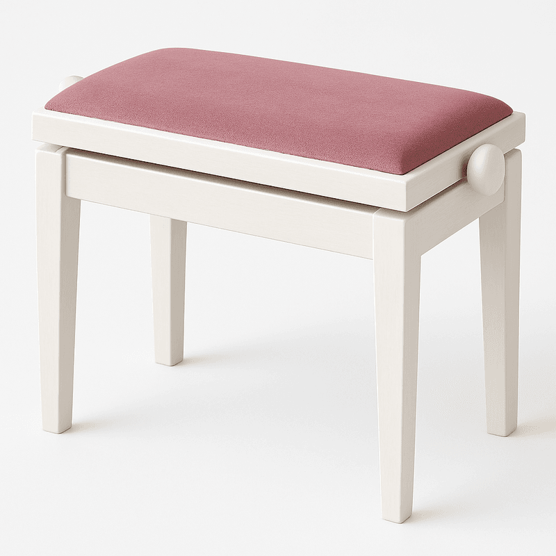 Hidrau BG1 Regulerbar Pianokrakk Hvit Matt med Rosa sete i Velur