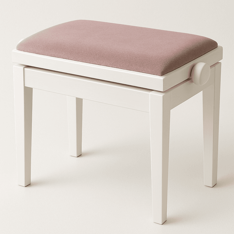 Hidrau BG1 Regulerbar Pianokrakk Hvit Blank med Rosa sete i Velur