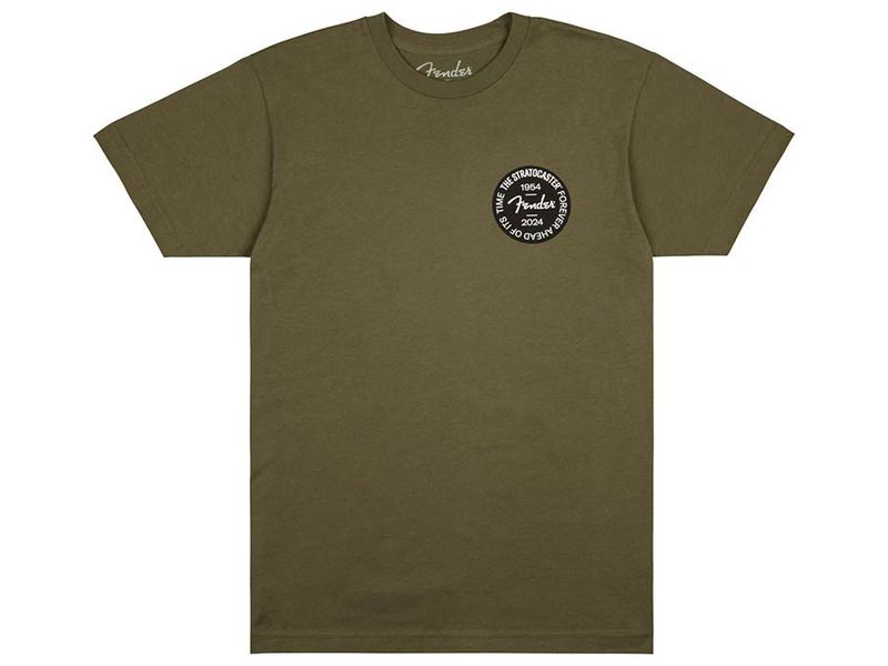 Fender Stratocaster 70th Anniversary badge tee, olive, S