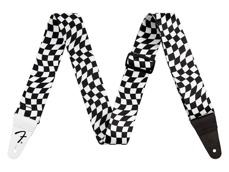 Fender wavy checkerboard polyester strap, black/white