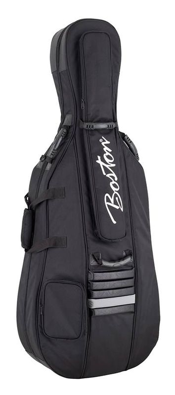 Boston deluxe cello bag 4/4, black 1680D nylon, 25mm polyethylene foam padding with luxe velour interior