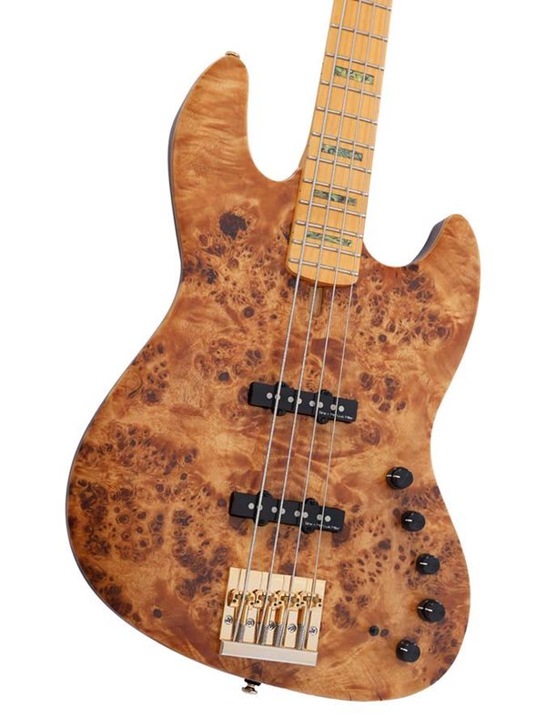 Sire V10 Series Marcus Miller swamp ash + poplar burl 4-string active bass guitar, natural satin, with hardcase