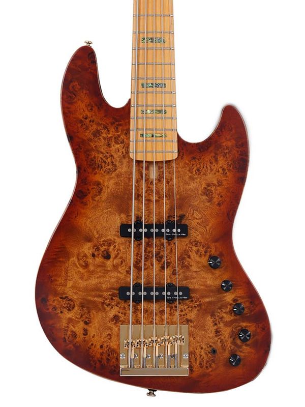 Sire V10 Series Marcus Miller swamp ash + poplar burl 5-string active bass guitar, natural satin, with hardcase