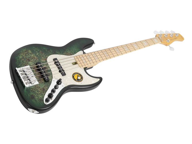 Sire V7 Series Marcus Miller swamp ash reissue 5-string active bass guitar, transparent green satin