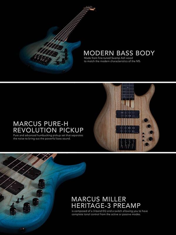 Sire M5 Series Marcus Miller Swamp Ash 5-string Bass Guitar Natural