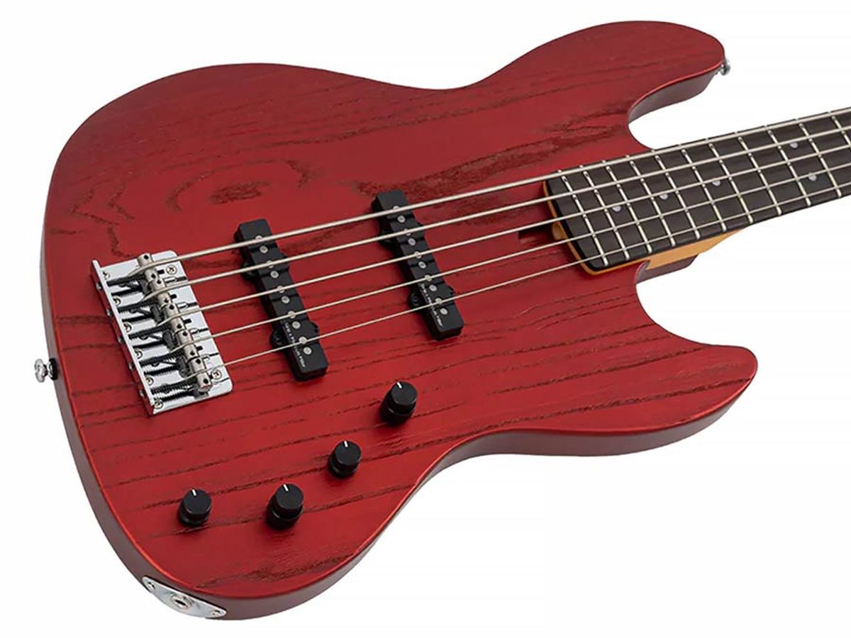 Sire V6 5/CAR mahogany+ash top 5-string active bass guitar candy apple red