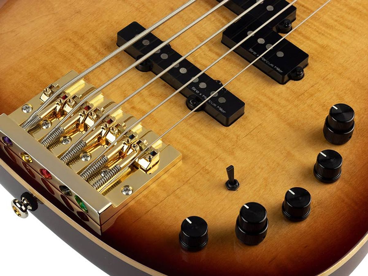Sire P10 Series Marcus Miller swamp ash + flamed maple 5-string active bass guitar tobacco sunburst, with hard case