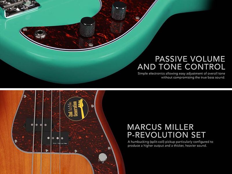 Sire P5 Series Marcus Miller Fretless Alder 4-string Passive Bass Guitar Mild Green