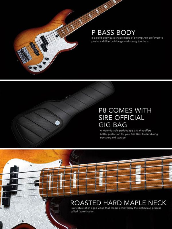 Sire P8 Series Marcus Miller swamp ash 5-string active bass guitar natural