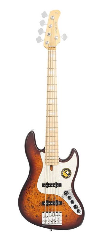 Sire V7 Series Marcus Miller swamp ash reissue 5-string active bass guitar, tobacco sunburst satin