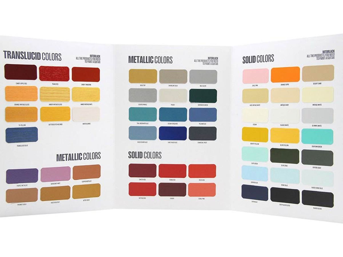 NitorLACK colour chart, actual lacquer painted on wood of all colours available