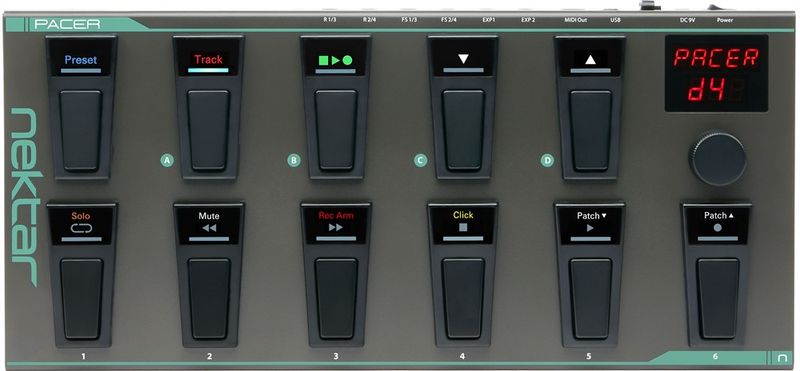 Nektar Pacer - MIDI DAW fotkontroller med 10st programmerbara fotomkopplare, LED-display, 2st expressionpedalingångar