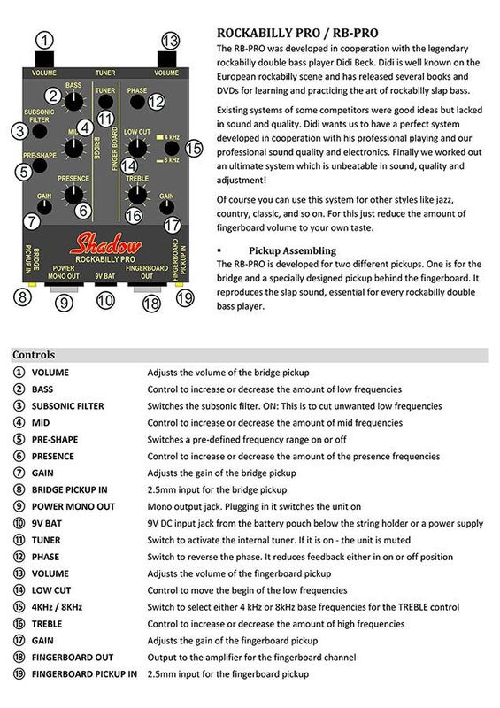 Shadow SH-RBPRO Nanoflex double bass preamp
