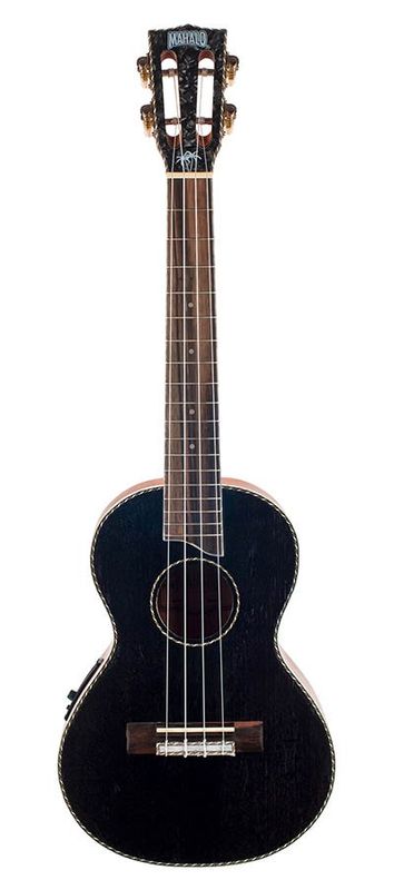 Mahalo Pearl Series, solid top tenor ukulele, with MEQ2 9v preamp, black, with bag