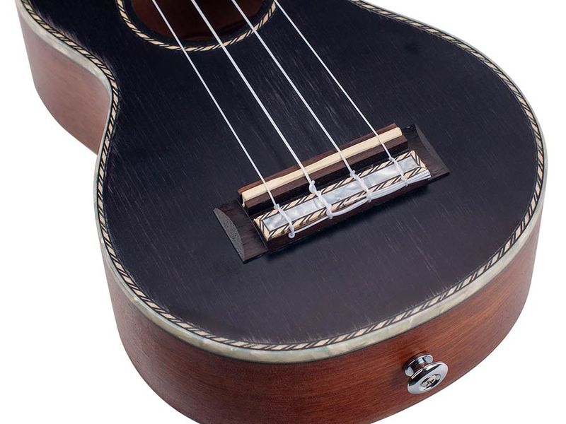 Mahalo Pearl Series, solid top soprano ukulele, with MEQ2 9v preamp, black, with bag