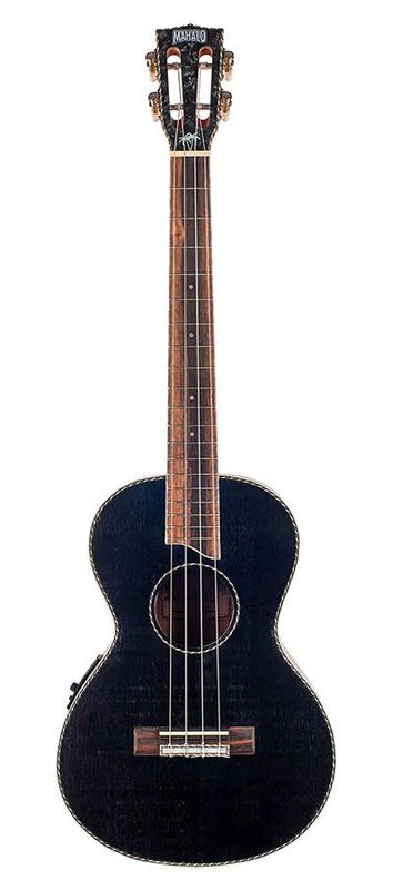Mahalo Pearl Series, solid top baritone ukulele, with MEQ2 9v preamp, black, with bag