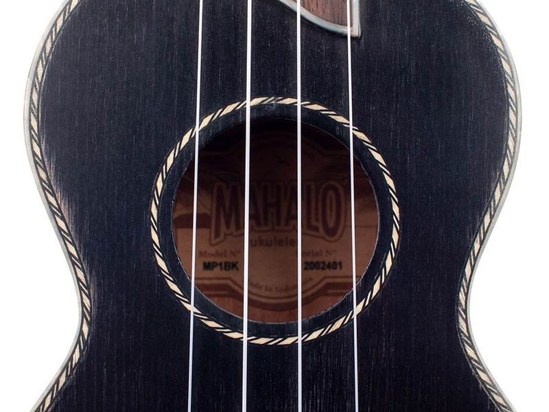 Mahalo Pearl Series, solid top soprano ukulele, with MEQ2 9v preamp, black, with bag