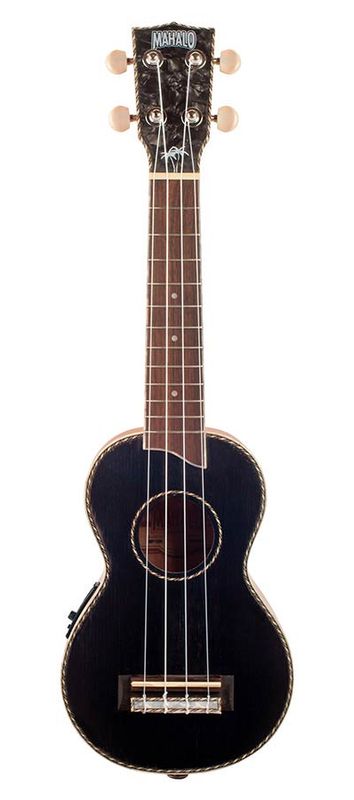 Mahalo Pearl Series, solid top soprano ukulele, with MEQ2 9v preamp, black, with bag