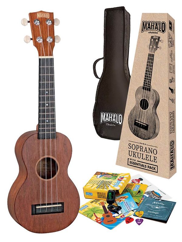 Mahalo Java Series, soprano ukulele pack, transparent brown, with essentials accessory pack