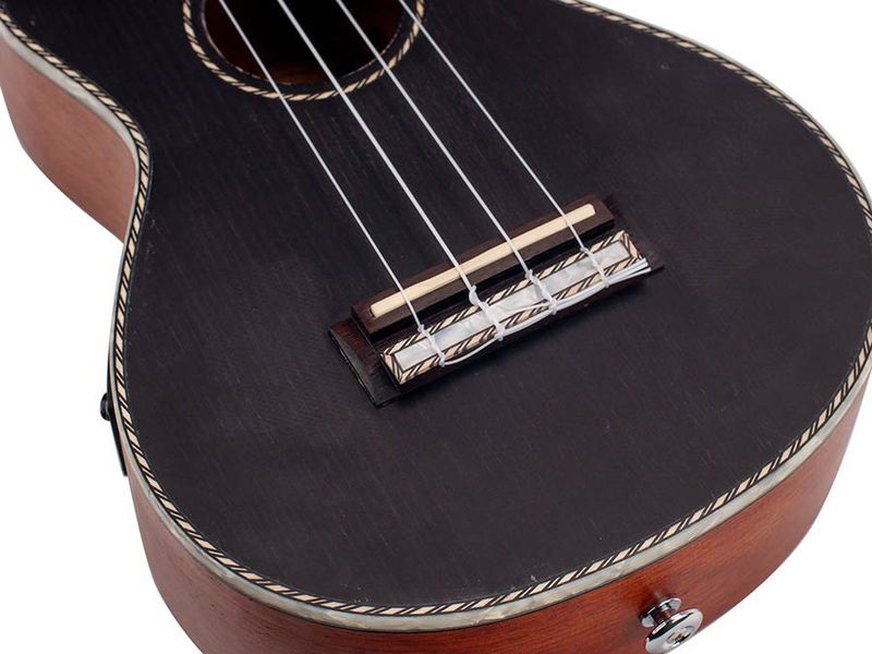 Mahalo Pearl Series, solid top concert ukulele, with MEQ2 9v preamp, black, with bag