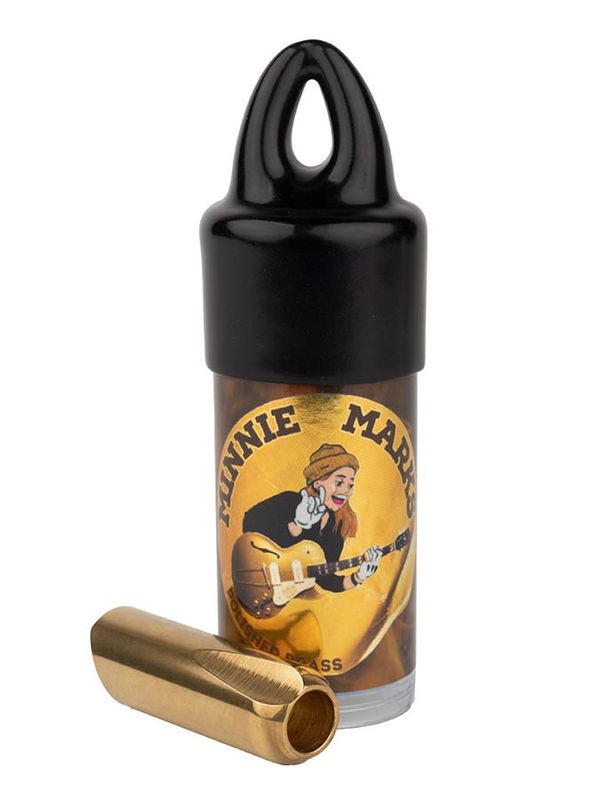 The Rock Slide polished brass Minnie Marks signature slide, hybrid balltip/open end, extra small
