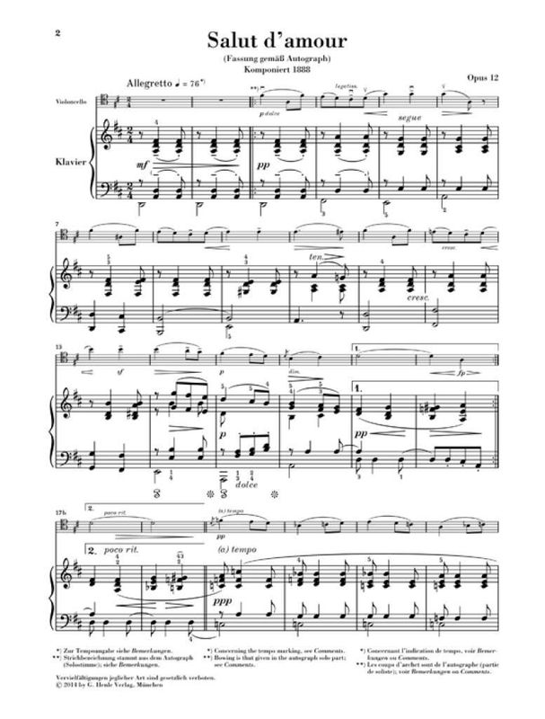 Edward Elgar - Salut d'Amour Op. 12 For Violoncello And Piano