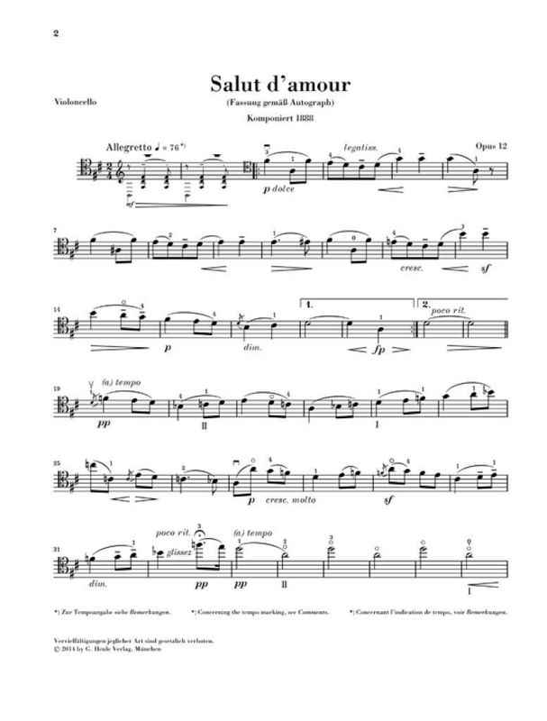 Edward Elgar - Salut d'Amour Op. 12 For Violoncello And Piano