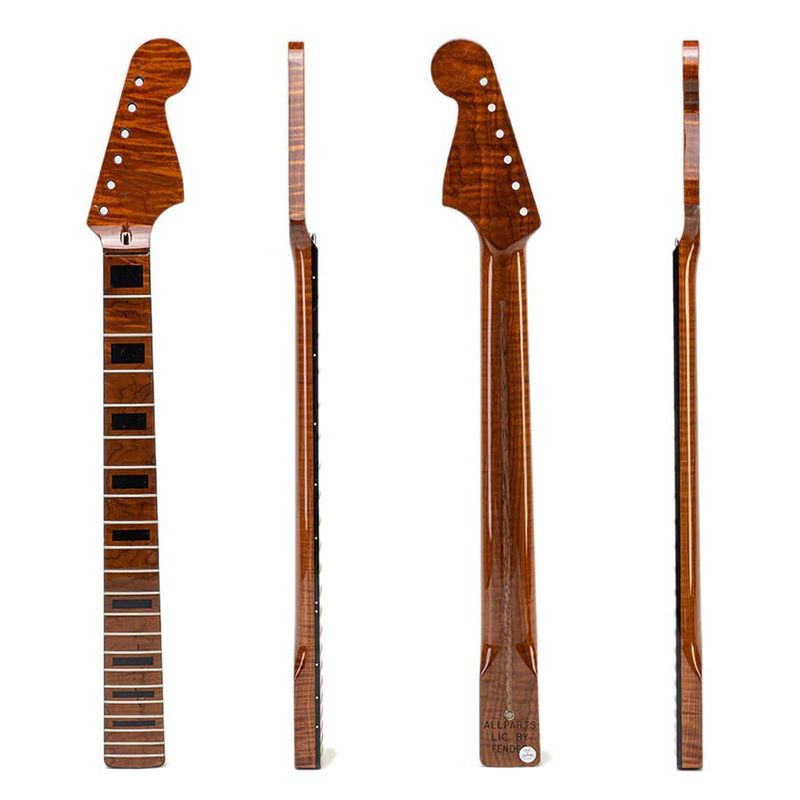 Allparts Select ltd VIN-MOD Deluxe neck for Jazzmaster, AAA+ roasted flamed maple,  bound w. block inlays, poly finish