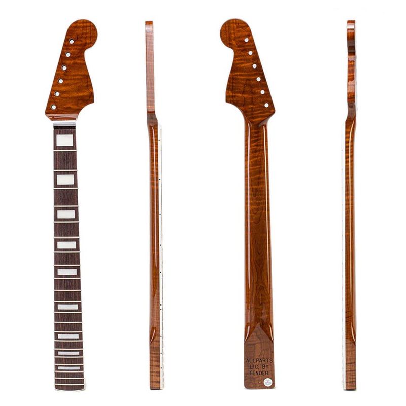 Allparts Select ltd Vintage Deluxe neck for Jazzmaster, AAA+ roasted flamed maple, bound w. block inlays, nitro finish