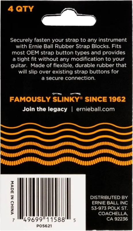 Ernie Ball 5621 Strap Blocks, Orange, 4 pc
