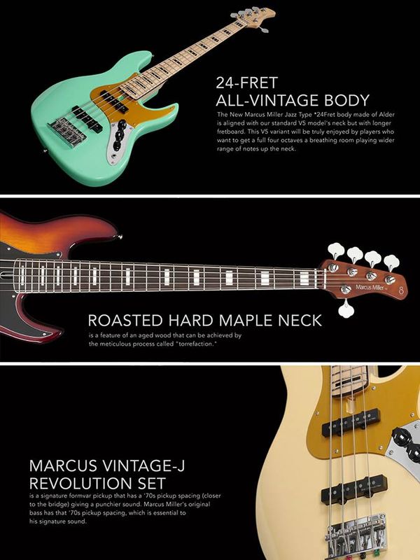 Sire V5.24 A4/VWH Marcus Miller alder 24 fret 4-string passive bass guitar vintage white